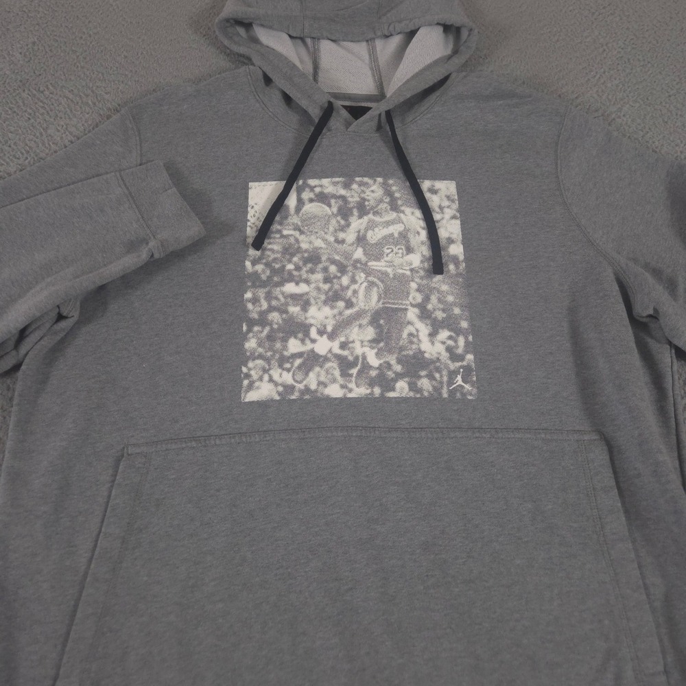 Jordan Hoodie Mens XL Gray Dri-Fit Fleece Graphic Pullover French Terry Jumpman